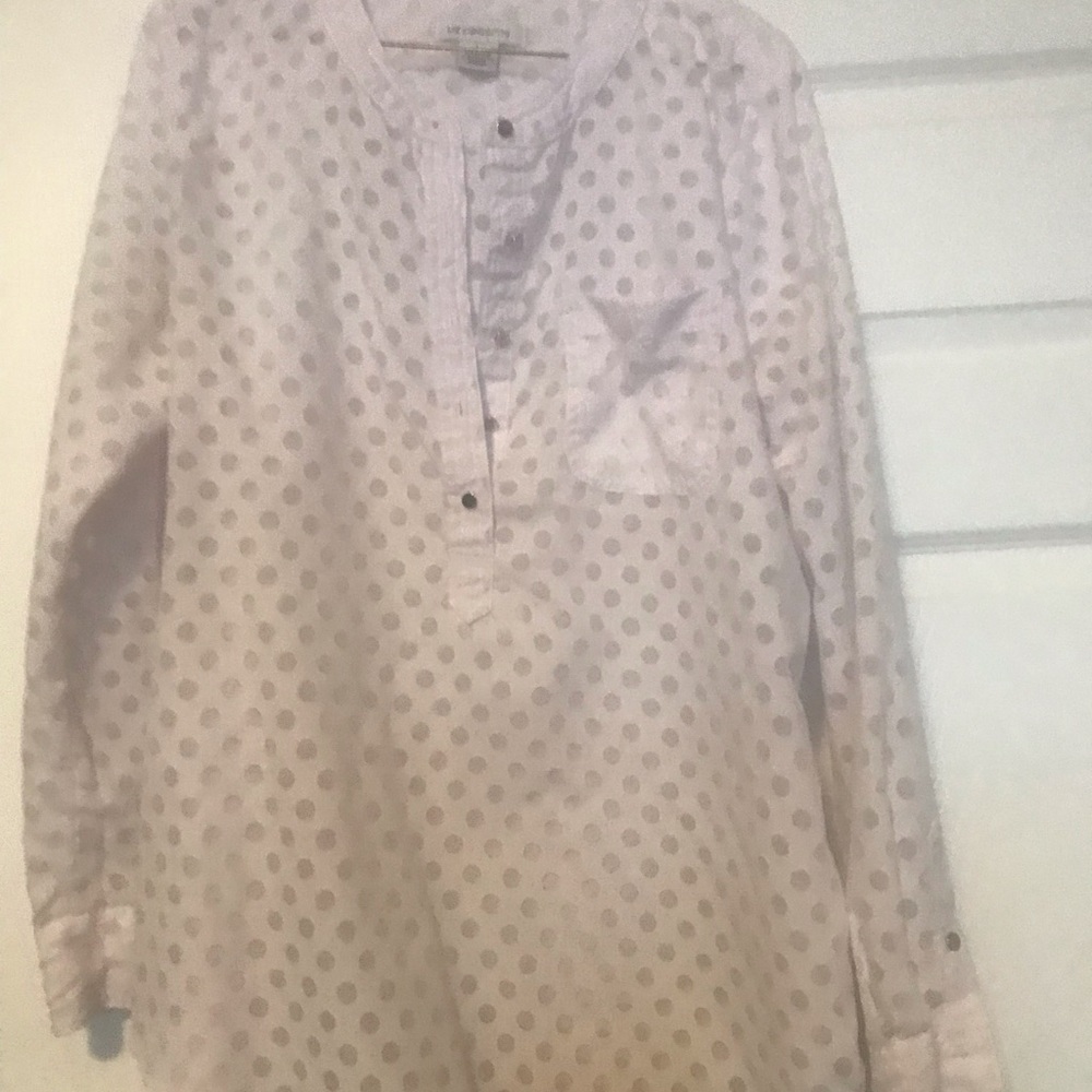 Liz Claiborne White long sleeve Blouse with Polka Dot Pattern